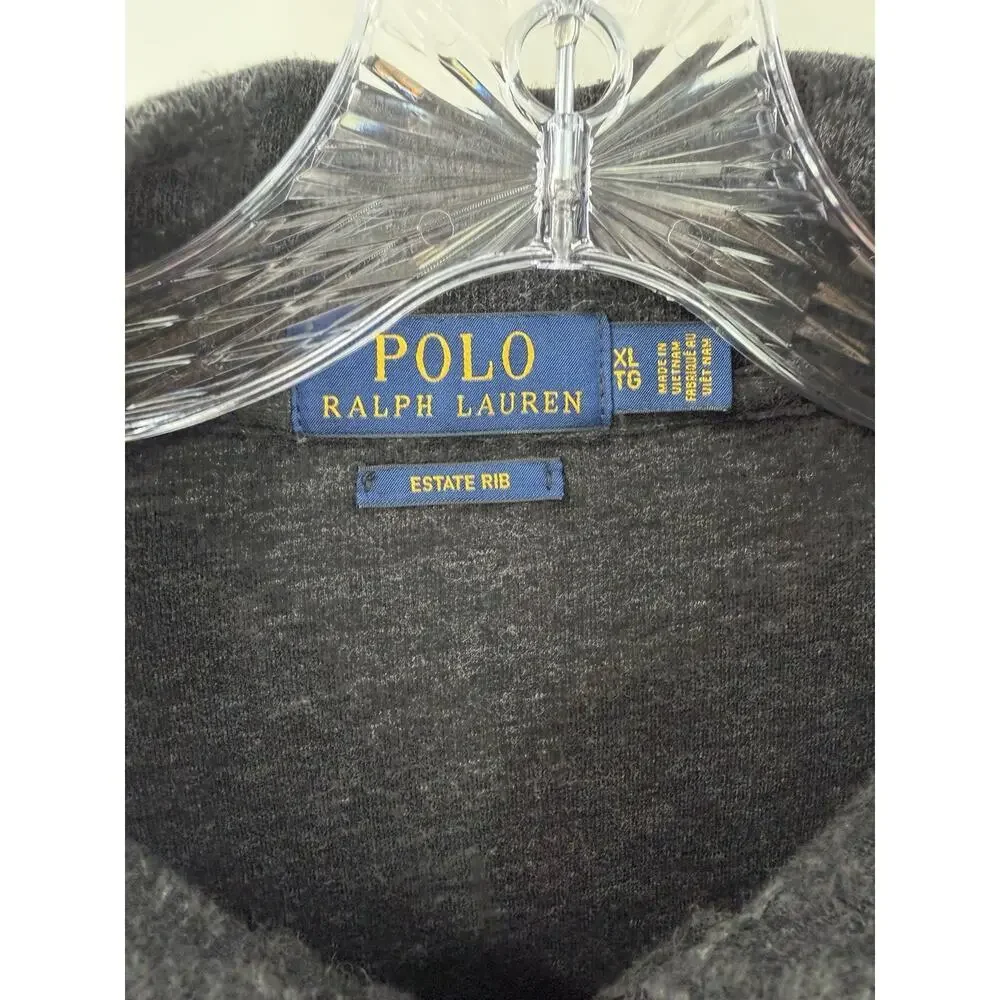 Polo Ralph Lauren Men's Collared Cotton Charcoal Long Sleeve Pullover 1/4 Zip XL